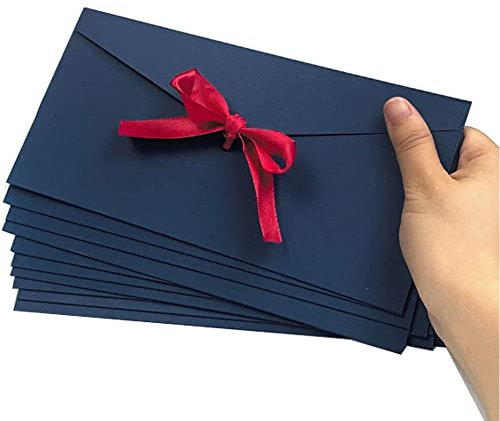 10 Stück Schöne Briefumschläge Kraftpapier Umschläge mit Schleife Blanko Retro Kraftpapier-leere Festliche Postkarte Umschlag für Weihnachten Geburtstag Valentinstag Hochzeit Geschenk Karten