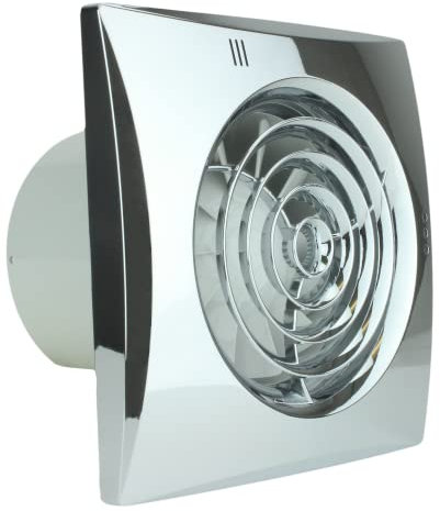100mm Timer Environment friendly Chrome Quiet Powerful Bathroom Extractor Fan 4 inch Shower Wall or Ceiling Mounted Ventilation Moist Control for 100 mm Ducting Toilet Wall Exhaust Fan