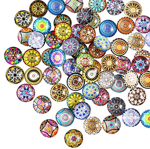 BEEFLYING 100 Stück 10mm Mosaik Bedruckte Glaskuppel Cabochons Halbrunde Glascabochons Bunte Glascabochons DIY Zubehör für Cameo Foto Anhänger Schmuckherstellung