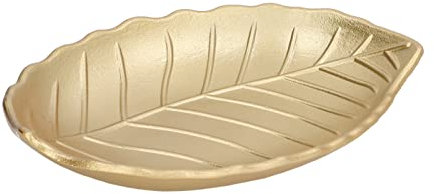 Agatige Bandeja Decorativa, Bandeja de Servir con Forma de Hoja Dorada, Exquisito Organizador de Platos con Anillo de joyería, 24,5 x 18 x 3,5 cm, Bandeja de Postre, Soporte para Pulsera