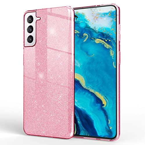 NALIA Glitzerhülle für Samsung Galaxy S22 Plus - Grip - Hülle, Pink | Partikel fest im Material eingeschlossen, 3-Schicht-Schutzaufbau mit Hardcase-Kern, Erhöhter Kamerarand, SHINEPOP