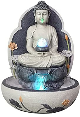 Fuente Fuente de agua de la mesa de tinta de interior / al aire libre de 23.6 pulgadas de altura con luces LED - Fuente de agua de la mesa del zen para la decoración de la oficina en el hogar Fuente d