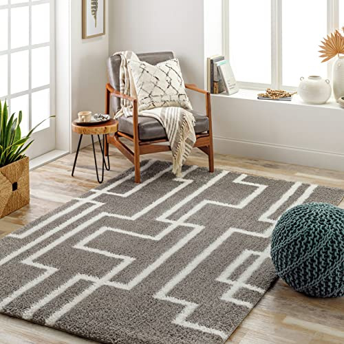 Livabliss Scarlett Alor Shaggy Rug, Bedroom – 160x213 cm, Dark Grey & White