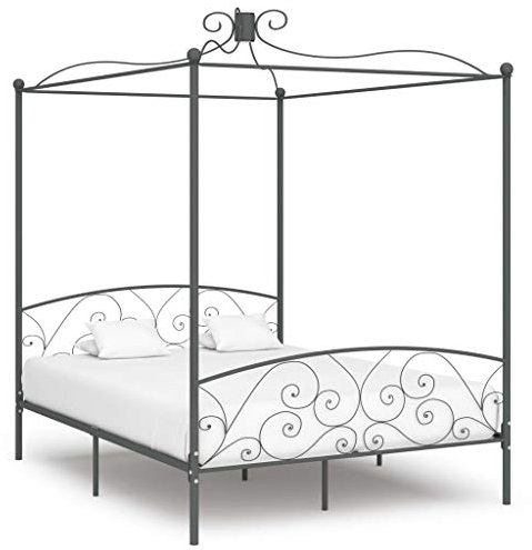 INLIFE Himmelbett-Gestell Grau Metall 180 x 200 cm-4485