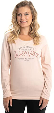 ROADSIGN australia Damen Langarmshirt mit Aufdruck auf der Vorderseite und Rundhalsausschnitt, Sweater aus 100 Prozent Baumwolle Rosa, L