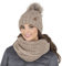 VIVISENCE Trendiger Damen Winter Set Aus Bommelmütze Und Loop-Schal Aus Wärmendem Garn Mit Innenfutter Aus Vlies Perfekte Passform Für Kalte Wintertage Modisches Design, Beige,Einheitsgröße
