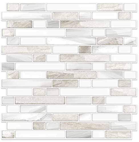 STICKGOO Thicker Design Peel and Stick, Self Adhesive Stick On Tile Backsplash for Kitchen and Bathroom, Beige & White, 12”×12”, 10 Sheets