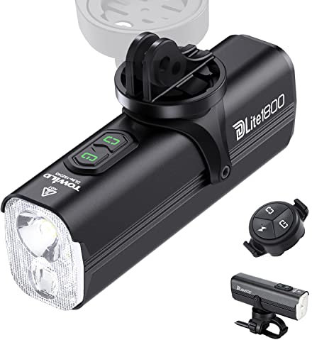 TOWILD 1800 Lumen Luci Bici, Luce Anteriore Intelligente Bicicletta a Doppia Sorgente Luminosa Faro Bicicletta LED Tipo C Ricaricabile da 5000mAh Supporta l'installazione Inversa, DLite1800