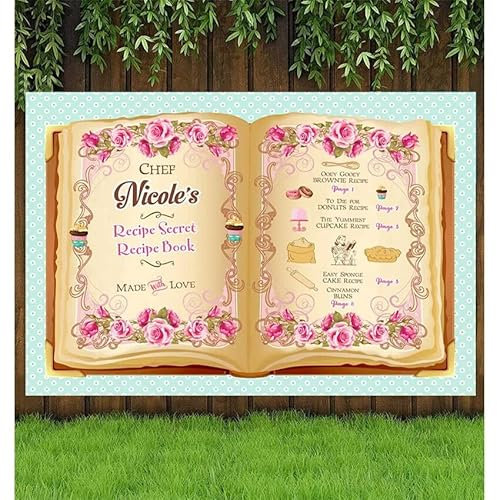 Livre de Recettes personnalisé Cuisson Bannière de fête d’Anniversaire Toile de Fond Boulangerie Cuisine Fond pour Baby Shower 1er Premier Bday Filles Garçons