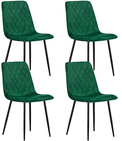 Home Collective Esszimmerstuhl Wohnzimmerstuhl Stuhl mit Velours-Sitz mit schwarzen Metallbeinen ergonomisch für Wohnzimmer Büro Schlafzimmer oder Esszimmer maximale Belastung: 120 kg grün 4er Set