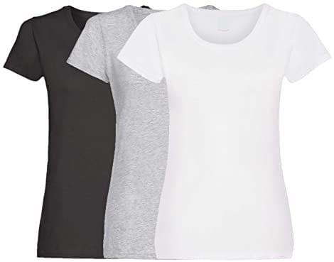 COOZO Ladies Original Pack of 3 Short Sleeve T-Shirts - Black/Heather Grey/White - M