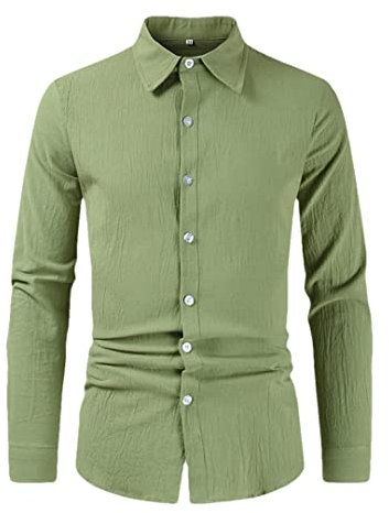 Pohullan Camicie da uomo viola formale cotone lino camicia vintage hawaiana per uomo camicia oversize, 888, L