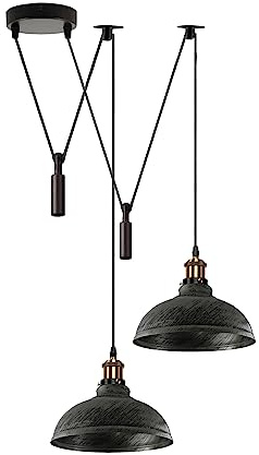 LEDSone Retro Spider Deckenpendelleuchte, 2-flammig Industrie-Look gebürstetes Silber 29 cm E27 verstellbar für Wohnzimmer, Schlafzimmer, Café oder Loft