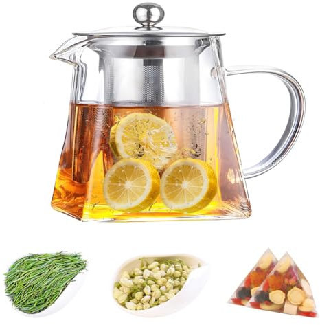Tetera de Vidrio, Tetera con Infusor de Té Suelto de Acero Inoxidable Extraíble, Tetera de Vidrio Transparente para el Hogar y la Oficina(350ml/11.8oz)