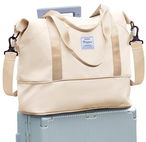 Reisetasche Damen Sporttasche 40x20x25 Ryanair Handgepäck Tasche Weekender Bag Schwimmtasche Wasserdicht Travel Bag Duffle Bag Fitnesstasche Trainingstasche Frauen für Reise Gym,D2-Beige