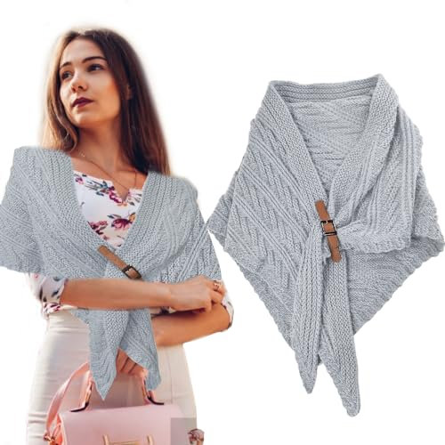DTYGUIXE Dreiecksschal Musselin Damen Strickschal Dreieckstuch Schal Winterschal Warm Dreieck Schal Weich Strickschal Grau Dreieckschal mit Lederschnalle für Mütter, Ehefrauen, Familienmitglieder