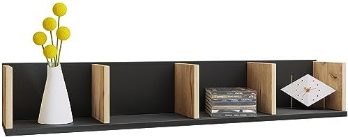 VCM Holzregal hängend | platzsparendes Regal | Maße: H. 15 x B. 97 x T. 17 cm | Elegantes Regal hängend | Aufbewahrungsregal | Bücherregal | Wandboard - Honsa Schwarz/Honig-Eiche