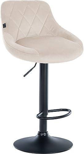 CLP Barhocker Lazio Mit Samtbezug I Drehbarer Thekenhocker Mit Fußstütze I Höhenverstellbarer Barstuhl Mit Trompetenfuß, Farbe:Creme, Gestell Farbe:schwarz