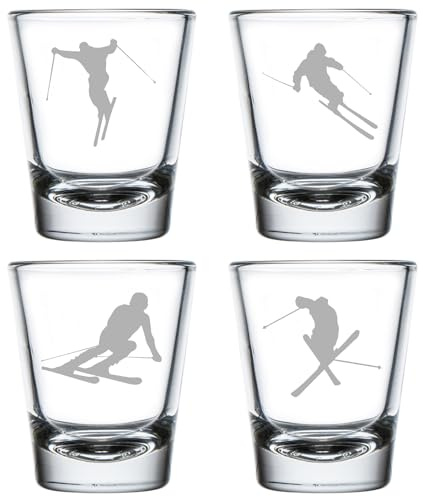 MIP Set of 4 Shot Glasses 1.75oz Shot Glass Gift Ski Skier Collection