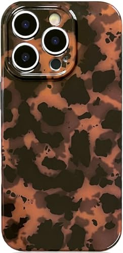 Efitoo for iPhone 15 Pro Case Tortoise Shell Cheetah Leopard Animal Print Pattern Cute Flexible Soft TPU Silicone Girls Woman Protective Shockproof Brown and Black Amber Phone Back Cover