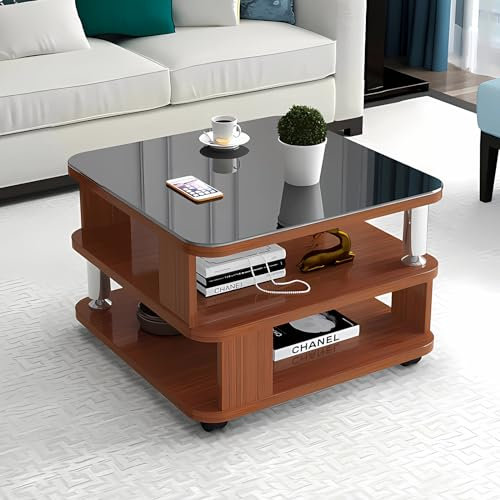 GHBXJX Klein Couchtisch mit Stauraum und Rollen, Sofa Beistelltisch Holztisch Wohnzimmer Tisch, Wohnzimmertisch Holz Stubentisch, Coffee Table Couchtische, 50x50x55 cm,C