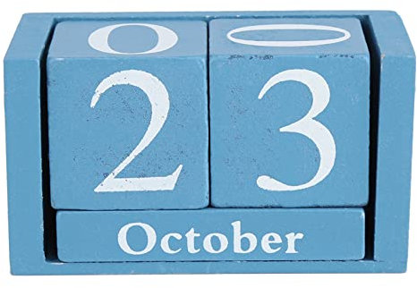 Digitaler Kalender Für Zuhause, Demotivierende Tischkalender Hölzernes Retro Monats- Und Datumsanzeige Mit Holzblock Ewiger Kalender Für Die Heimbüro-Dekoration(Blau)