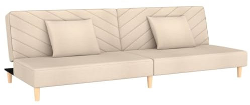 vidaXL Schlafsofa 2 Sitzer mit 2 Kissen, Bettsofa mit Holzrahmen, Tagesbett für Wohnzimmer, Schlafcouch Klappsofa, Modern, Creme Stoff