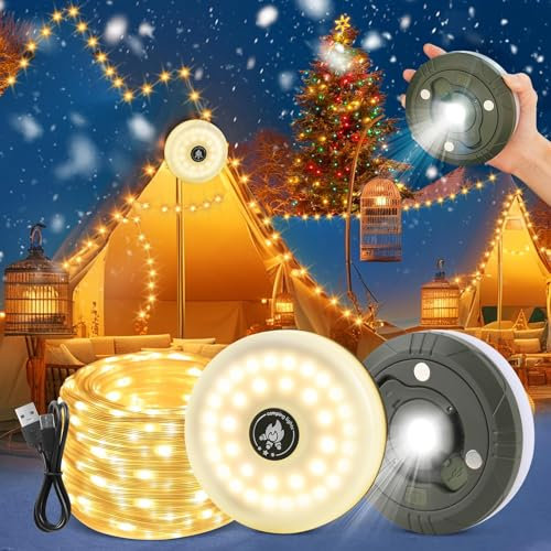 PLLYPE 10M Camping Lichterkette Aufrollbar, aufrollbare lichterkette, lichterkette camping, Tragbare Vielseitige LED Lichterkette, USB Lichterkette Aufrollbar mit 8 modi für Outdoor Campingzelt