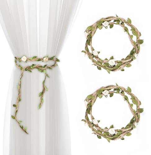 2 Pièces Embrasse à Rideaux, Attache Rideau à Fleurs, Moderne Supports de Rideaux Élégants, Cordon de Serrage pour Maison ou L'extérieur Décoration (Roses Blanches)