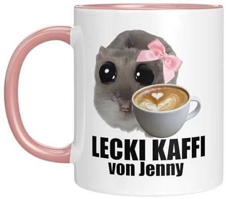 Sad Hamster lustig - Personalisierte Tasse mit Name - Lecki Kaffee - Meme - Hamsti - Geschenk (Rosa)