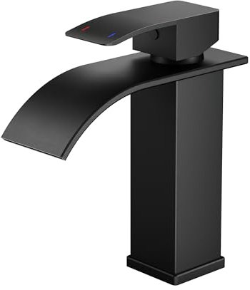 FORIOUS Wasserhahn Bad Schwarz,Wasserfall Waschtischarmatur Einhandmischer Armatur Waschbecken mit Auslauf Höhe 110 MM,Wassersparend, Energiesparend