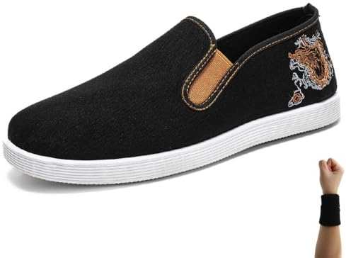 Dee Plus Pantoufles Kung Fu Tai Chi Chaussures Brodées Traditionnelles Chinoises, Semelle en Caoutchouc, Chaussures de Sport d'arts Martiaux pour Hommes et Femmes, Style Vieil Pékin