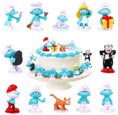 12 Stück Schlümpfe Figuren Set, S-murfs Figur Tortendeko, S-chlumpf Kuchendekoration, Cake Decoration Figures, Cartoon Figur Geburtstag für Kinder Mädchen Junge (Schlümpfe)