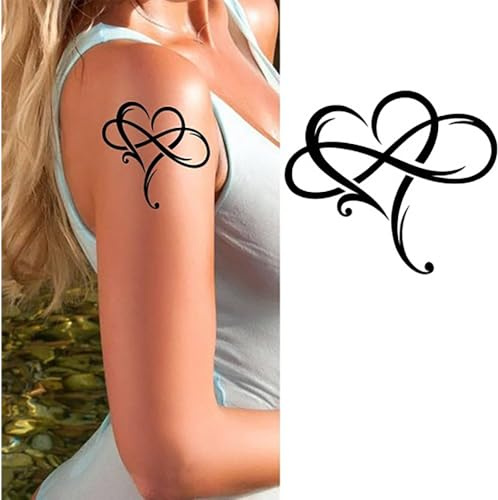 SevenDosong Tattoo Design 6 Sheets Big Heart with Infinity Symbol Temporary Tattoo Realistic Water-Proof Fake Body Art Fake Face Tattoos