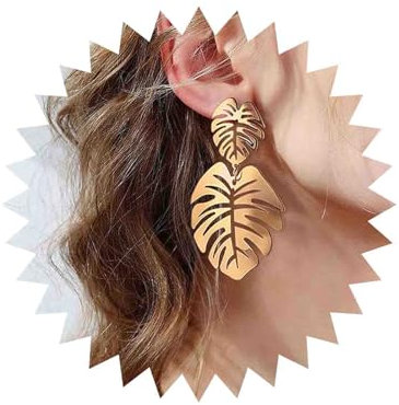 Cybche Gold Plated Boho Monstera Leaf Drop Earrings