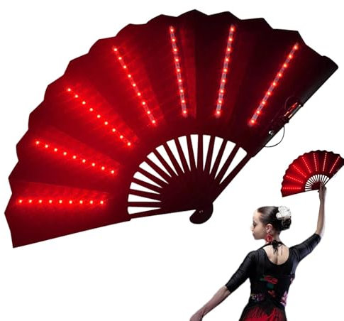Faltbarer Ventilator mit LED-Licht, Festival-Handventilator, Reise-Mehrzweck-Handventilator, Karnevals-Zubehör für Bauchtanz, Aufführungen