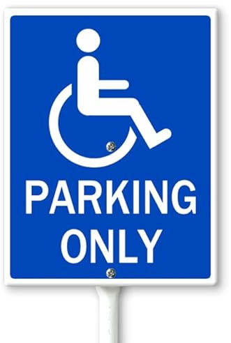 Horienteeon Panneau de cour handicap Parking Only avec piquets 17,5 × 22 cm, panneaux de cour en aluminium robuste, antirouille, panneaux de handicap pour parking, panneaux de stationnement réservés