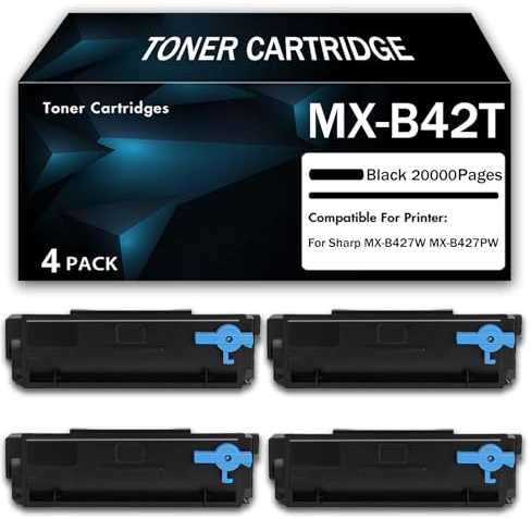 CMADJT Kompatibler Tonerkartuschenersatz für Sharp MX-B42T, hohe Ergiebigkeit, funktioniert mit Sharp MX-B427W MX-B427PW Drucker, ohne Chip, klarer Druck, hohe Kapazität,20000 Pages-4PCS