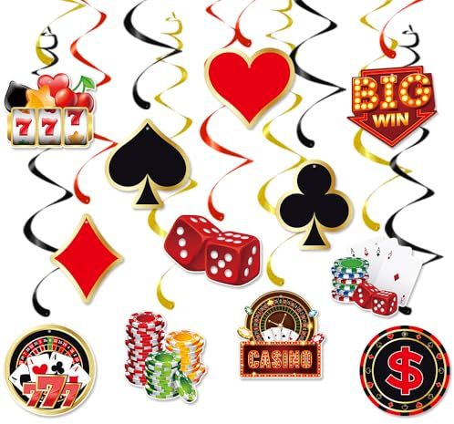 Casino Deko, Kaluofan 24 Stück Casino Poker Hängend Wirbel Decken Deko, Las Vegas Deko, Casino Royal Spiral Girlande Deko für Las Vegas Nacht Party, Geburtstag Poker Motto Themen Dekoration Party
