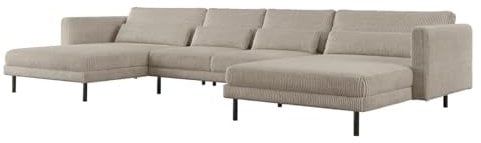 Friderik DANI Ecksofa U-Form – Großes modulares Familiensofa mit Cordstoff POSO – Bequeme Couch für Wohnzimmer – 391 cm breit (Creme)
