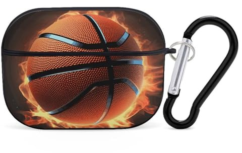 3D Basketball AirPods Pro 2 Hülle, stoßfeste Hartschalen-Schutzhülle für Damen und Herren, kompatibel mit Airpod Pro Hülle 2. / 1. Generation mit Schlüsselanhänger, Schwarz