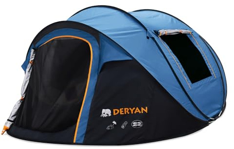 DERYAN Kuppelzelt Pop Up Zelt für 4 Personen – wasserdicht bis 2000MM mit versiegelten Nähten und extra Dicker Bodenplane – 2 Sekunden aufgebaut & zusammengeklappt – Abspannseilen-Heringen - Navy