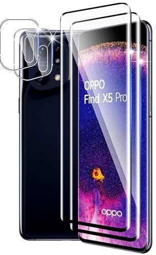 DXULWLM 2+2 Piezas Cristal Templado para Oppo Find X5 Pro,con protector de Lente de cámara,HD transparente,3D Cobertura Completa,Dureza 9H,Sin Burbujas,Anti-Arañazo Protector de Pantalla