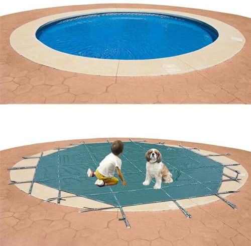 Outdoor Round Pool Safety Cover for Inground Pools, Heavy Duty Winter Swimming Pools Covers, Cold Resistant Pool Cover Green Mesh for Children & Pets(2.1m/7ft)