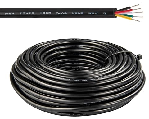 URCIANOW 20M Cable 5 Hilos 24AWG Manguera 5x0,2mm² Negro PVC | UL2464, Cable de Cobre Estañado, Revestimiento PVC Negro, Verzinntes Kupferkabel