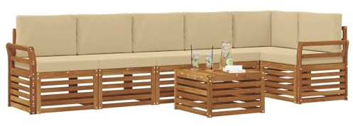 vidaXL Sofagarnituren 7 pcs Natur und Beige Massivholz Akazie, Moderne Garten-Sofagarnituren, robuste Loungemöbel, Akazienmodule für entspanntes Chillen im Freien