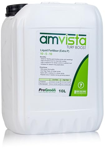 Amvista L7 Liquid Lawn Fertiliser for Turf Establishment, 10-5-10 NPK | 10L, covers 4000m2 or one acre, Starter Feed for New Grass, High Phosphorus and Potassium for Strong Rooting