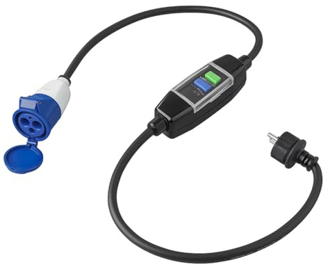 Adapterkabel CEE auf Schuko 16A 150cm mit FI-Schutzschalter | 30mA, 3600 Watt, Camping Stromkabel 230 Volt für Camping Wohnmobil und Boot mit 30 mA Fehlerstromschutz IP44 IP55