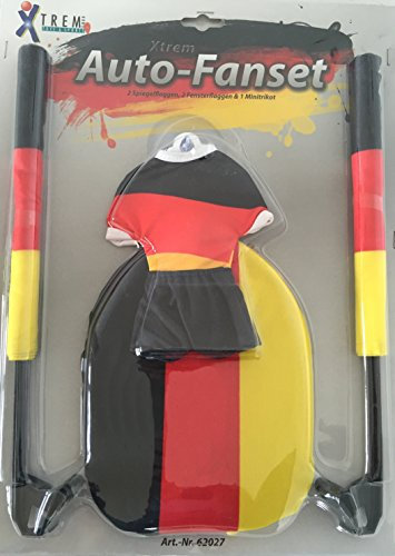 Auto-Fan-Set mit Fahnen in Schwarz-Rot-Gold - Spiegelflaggen, Fensterflaggen und Mini-Trikot zur EM 2016