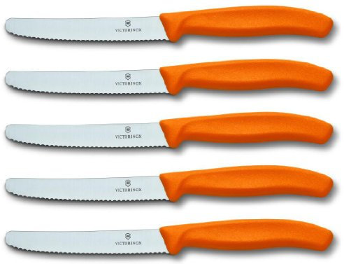 Victorinox Gemüse und Tomatenmesser 5er Set Swissclassic Wellenschliff, Orange, 11 cm, 6.7836.L119.5
